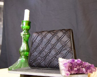 ruffled black clutch purse