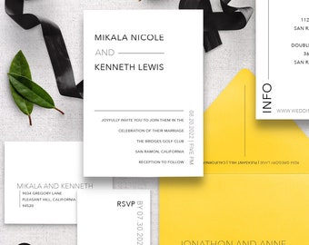 Minimalist & Modern Wedding Invitation - Invite, Response Card, Envelopes, Details Card