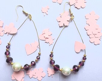 Teardrop Gold and Purple bead earrings