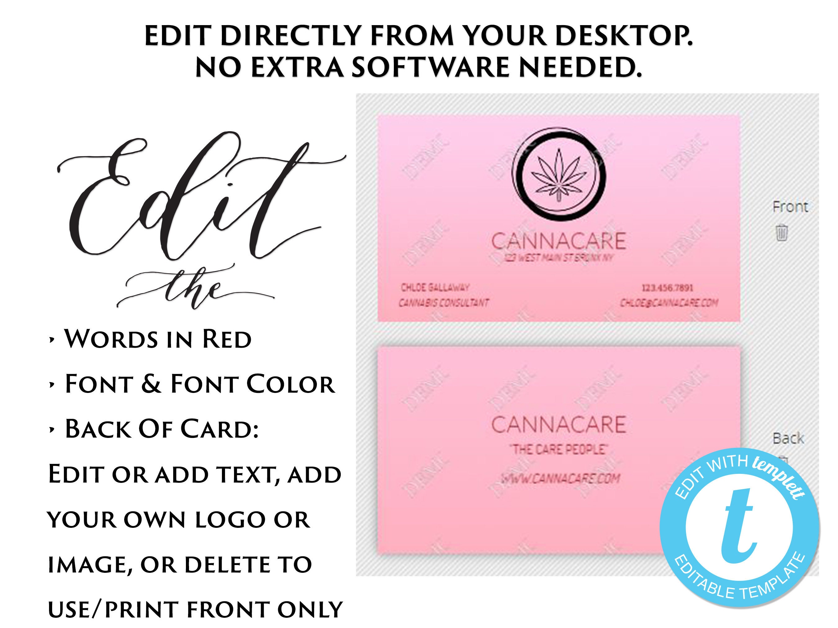 Cannabis Business Card Template DIY Editable Marijuana Weed Etsy