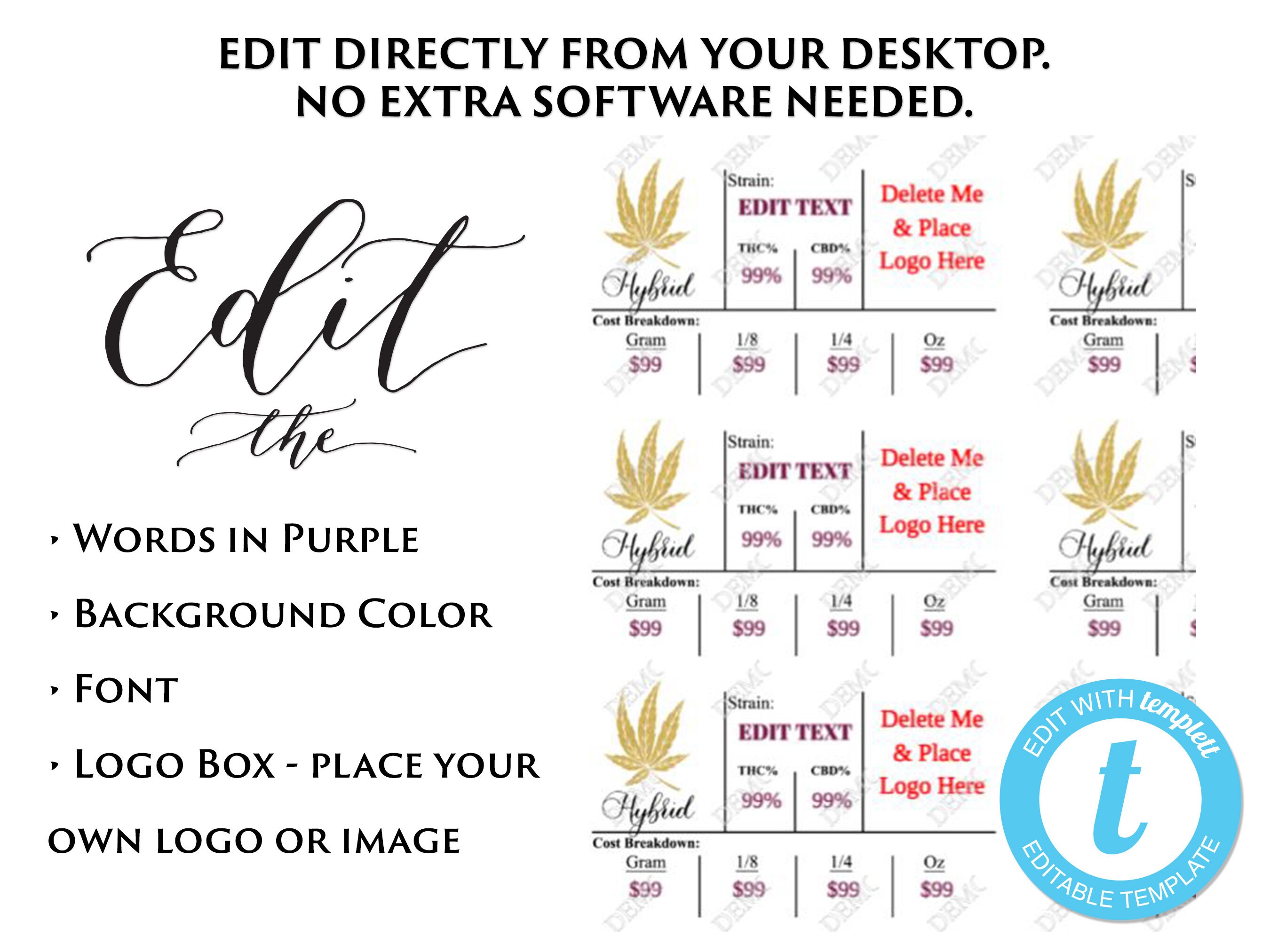 Hybrid Cannabis Strain Information Card Editable Template | Etsy