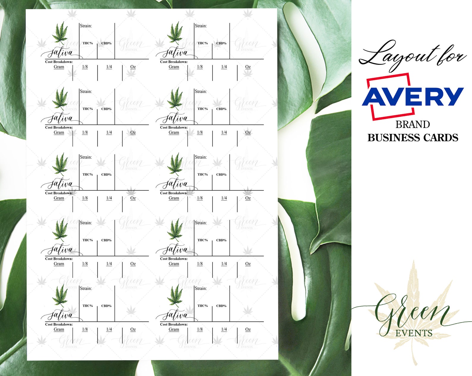 Sativa Cannabis Strain Information Card Editable Template | Etsy