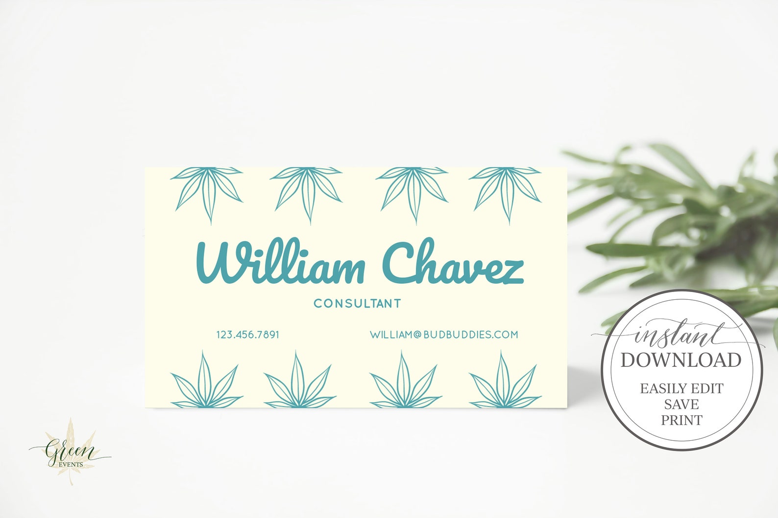 Cannabis Business Card Template DIY Editable Marijuana Weed Etsy