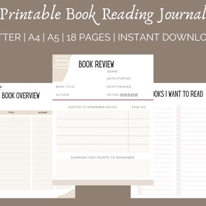 Suivi de livre imprimable | Suivi des livres PDF imprimable | Journal de suivi des livres numériques | Cadeaux pour les amoureux des livres | Journal de lecture | Journal de lecture