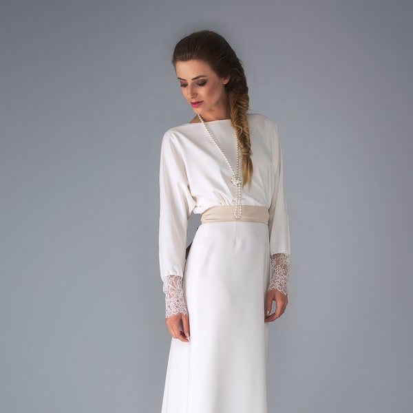 SAMPLE SALE Boho Long Sleeve Wedding Dress  size 36 / Boho Wedding Dress / Long Sleeve Wedding Gown /  Bohemian A Line Wedding Dress