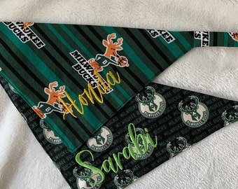 NBA Milwaukee Bucks Bandana/Personalized / Embroidered / Handmade  / Cat Bandana / Custom Text / Green Gold  / Pet Accessory