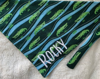 Animal Print Dog Bandana: Shark, Cows, Alligator / Embroidered./ Handmade / Cat Bandana / Custom Text / Pet Accessory / Tie-on