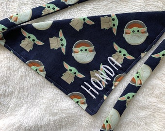 Star Wars Dog Bandana: Baby Yoda / Embroidered / Handmade / Cat Bandana / Custom Text / Pet Accessory / Tie-on