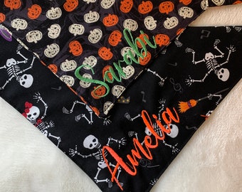 Halloween Dog Bandana Personalized / Holiday/ Seasonal/ Embroidered / Handmade / Cat Bandana / Custom Text / Scrunchie / Tie-on