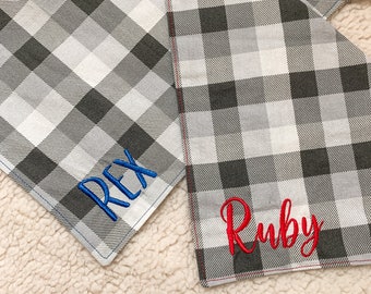 Gingham/Buffalo Dog Bandana / Embroidered / Handmade / Cat Bandana / Custom Text / Pet Accessory / Tie-on