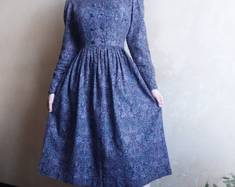Paisleymönstrad LAURA ASHLEY Vintage 80-tals formell klänning med skärp och puffärmar / UK 10