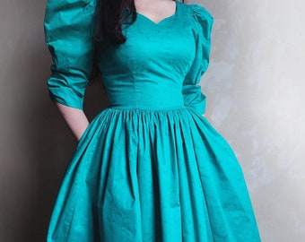 LAURA ASHLEY Vintage 80s Shining Backless Dress with Puffes Sleeves / Victorian Style / UK 12