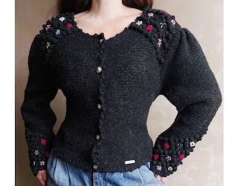 80s Folk Cardigan Mutton Sleeve Cardigan Austrian Cardigan