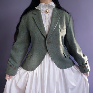 Vintage 60s wool tweed Scottish unisex sage green jacket XL