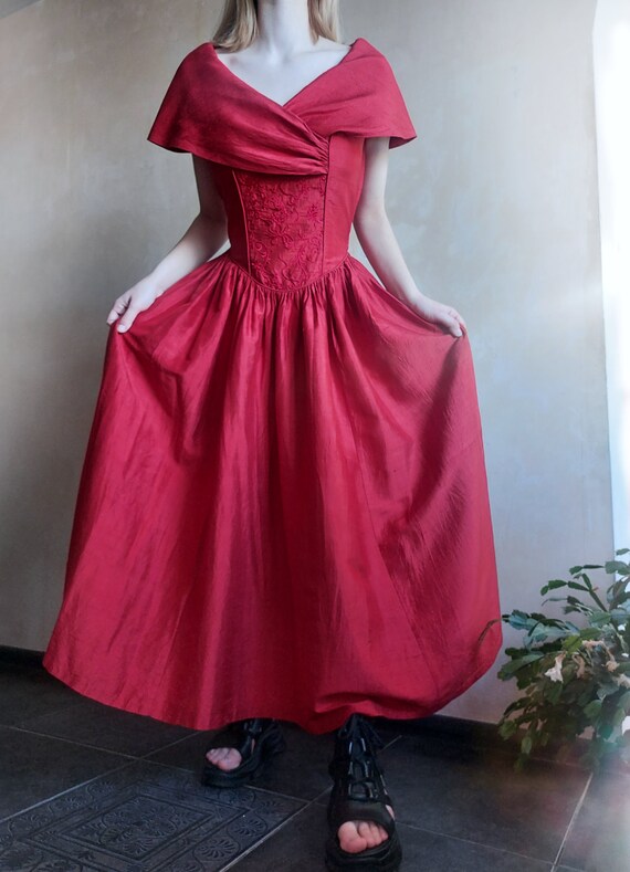 LAURA ASHLEY Vintage 80s silk elegant red dress w… - image 5