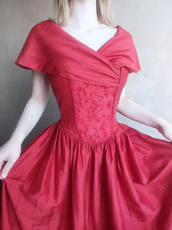 LAURA ASHLEY Vintage 80s silk elegant red dress w… - image 4