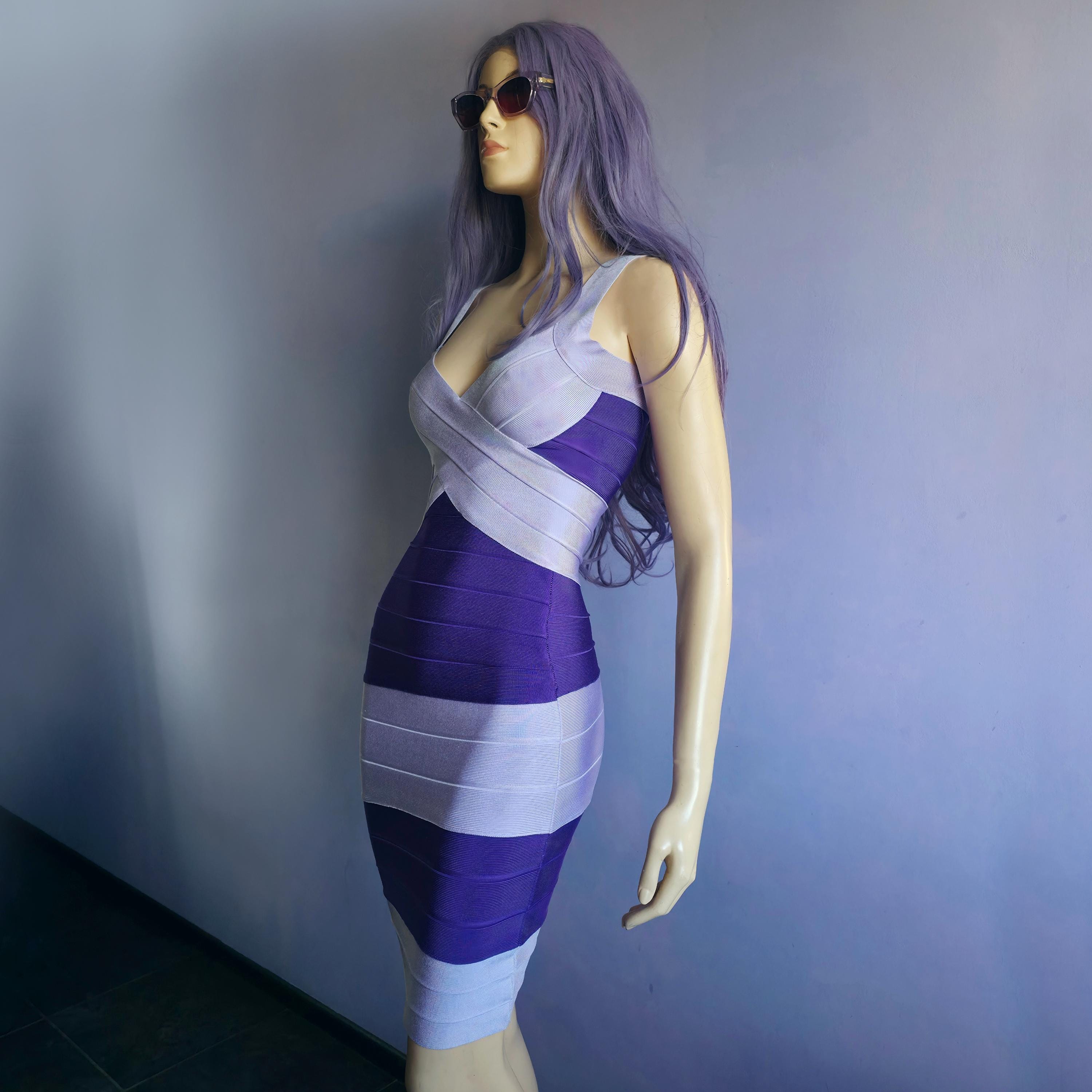 HERVE LEGER Purple Bandage Futuristic Colorblock Bodycon Y2K Dress / S Size  - Etsy