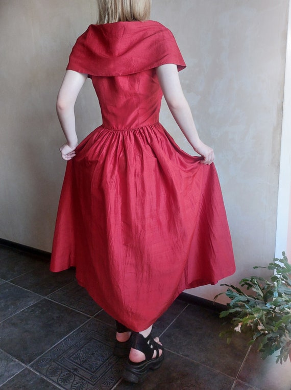 LAURA ASHLEY Vintage 80s silk elegant red dress w… - image 3