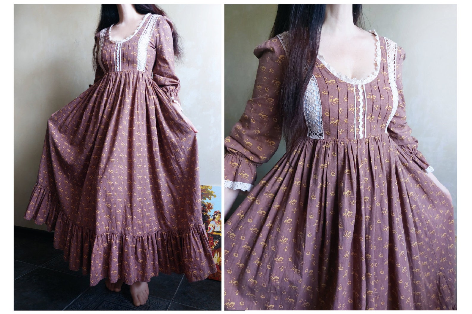 Preciously Rare Early 70s Laura Ashley Cotton Prairie Dress