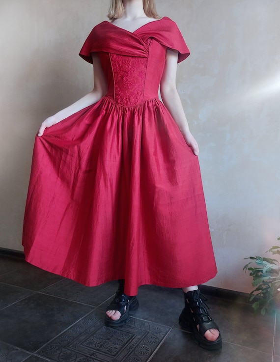 LAURA ASHLEY Vintage 80s silk elegant red dress w… - image 2