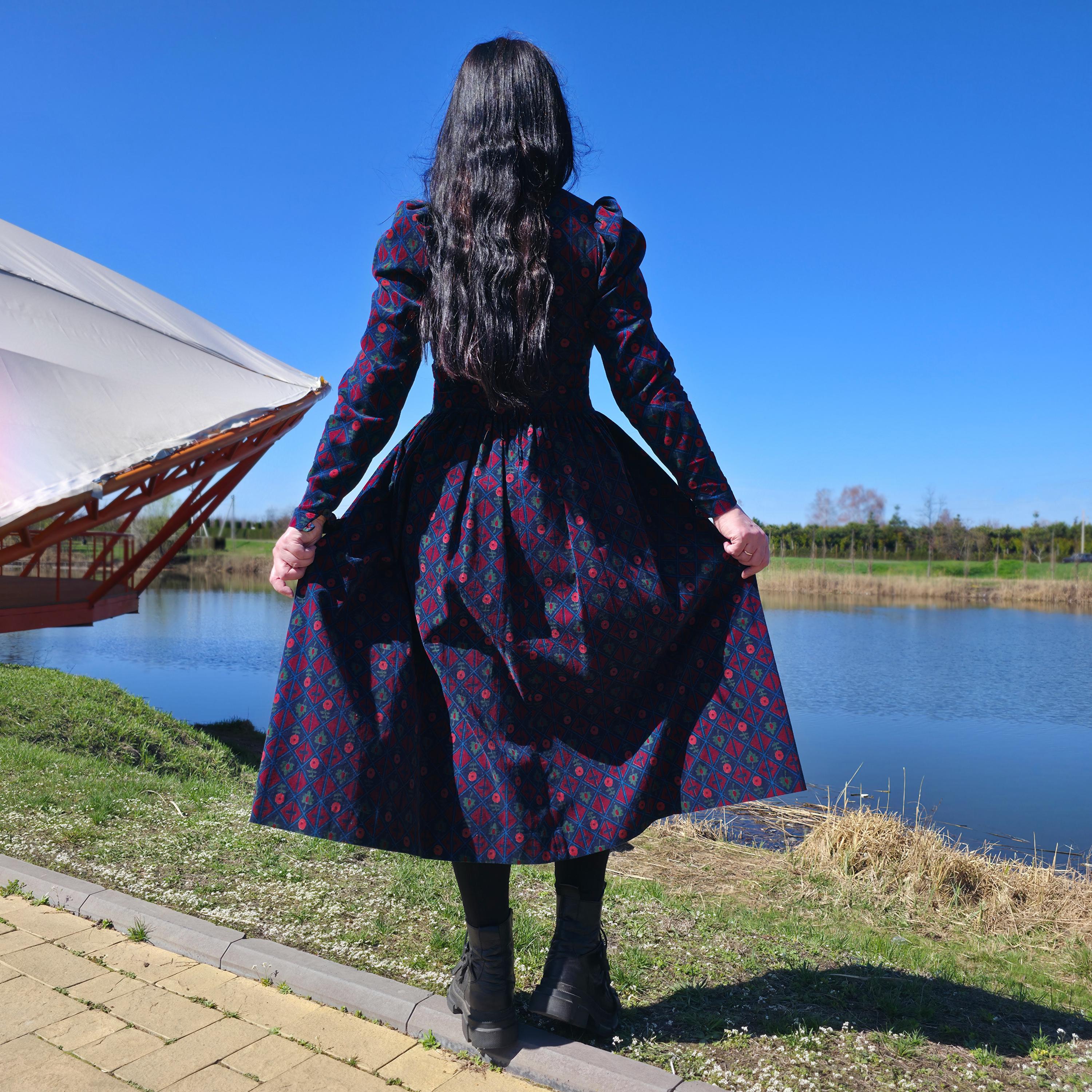 LAURA ASHLEY Vintage 80s Corduroy Warm Dress With Puff Sleeves