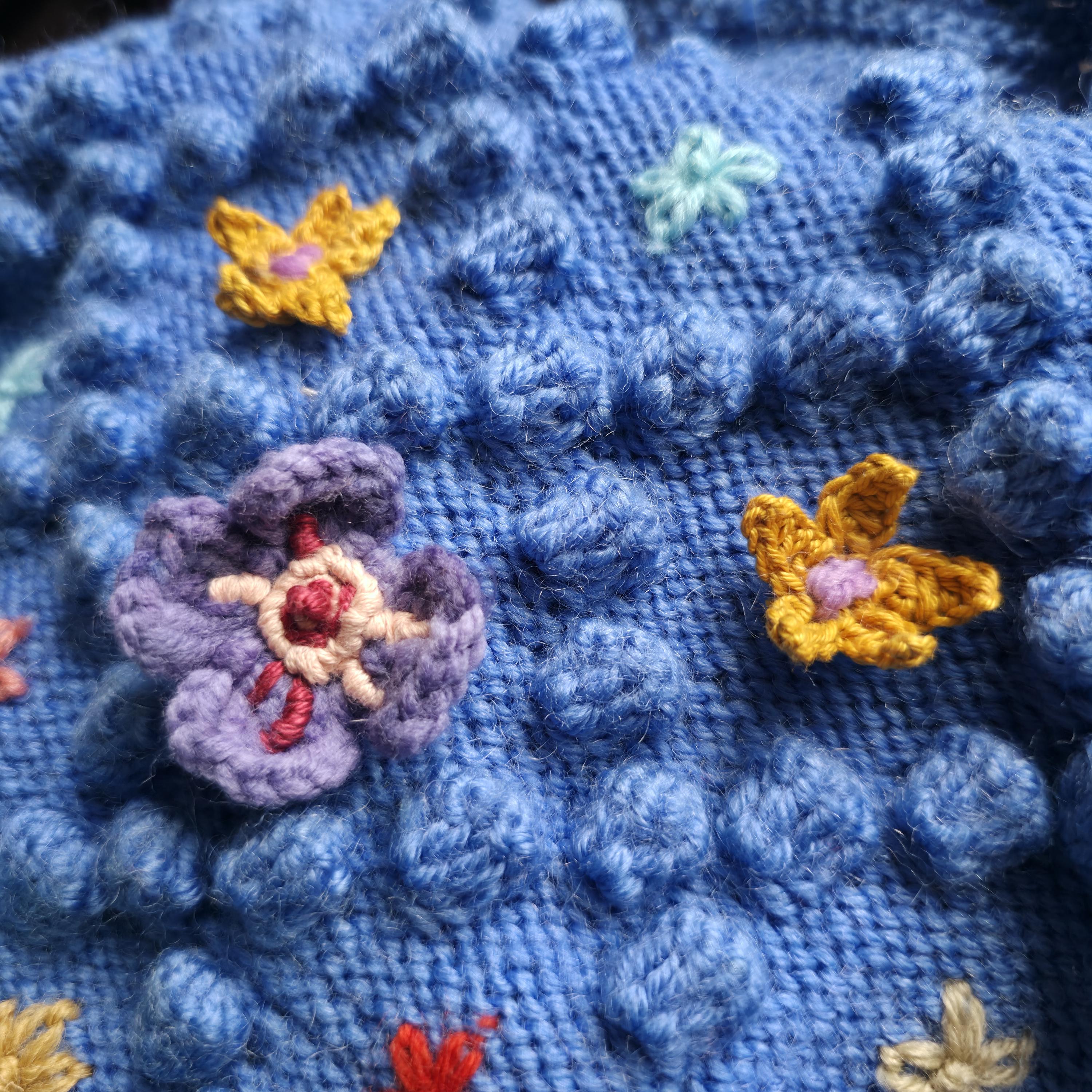 ヴィンテージウール手編み刺繍ポップコーンカーディガン / ミディアム