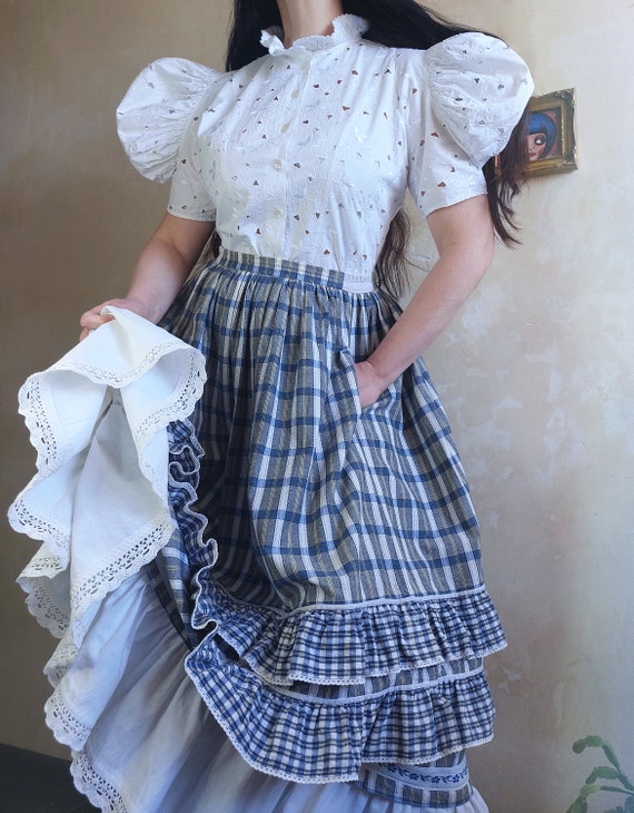 Austrian Bavarian dirndl folk cotton set : white … - image 2