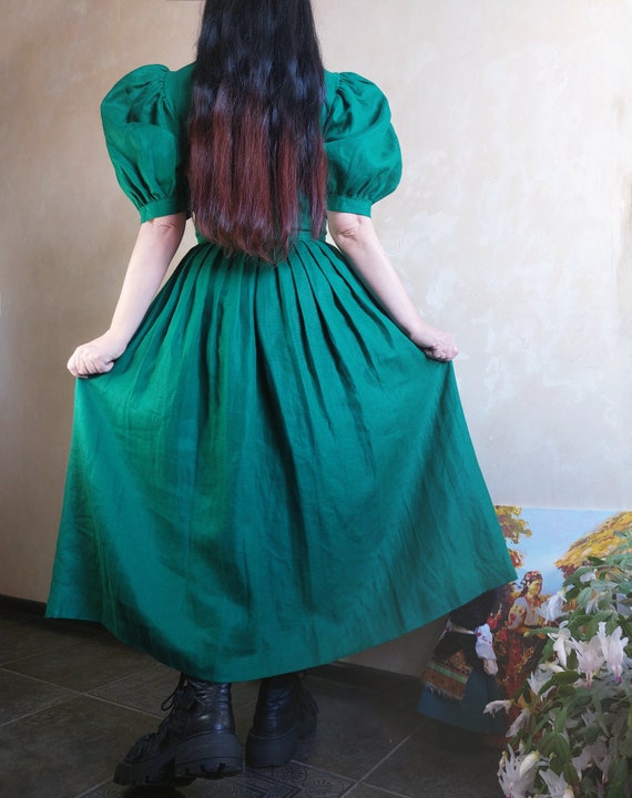 Austrian Bavarian dirndl fairy green + red linen … - image 5