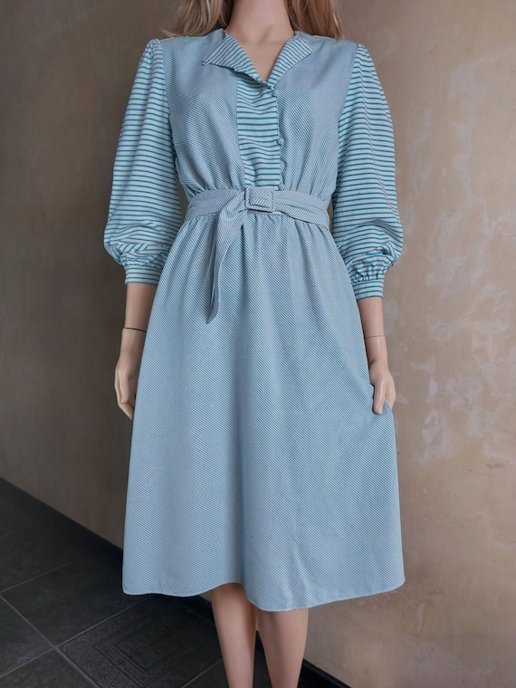 Vintage Silk Striped Dress: Blue & White Nautical Style With Belt (german 38-40) - Etsy Vintage Silk Striped Dress: Blue & White Nautical Style With Belt (german 38-40) - Etsy