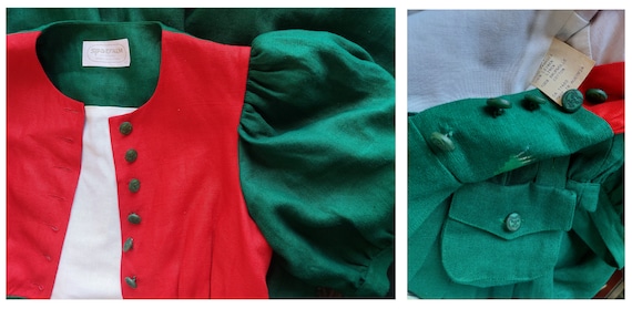 Austrian Bavarian dirndl fairy green + red linen … - image 10