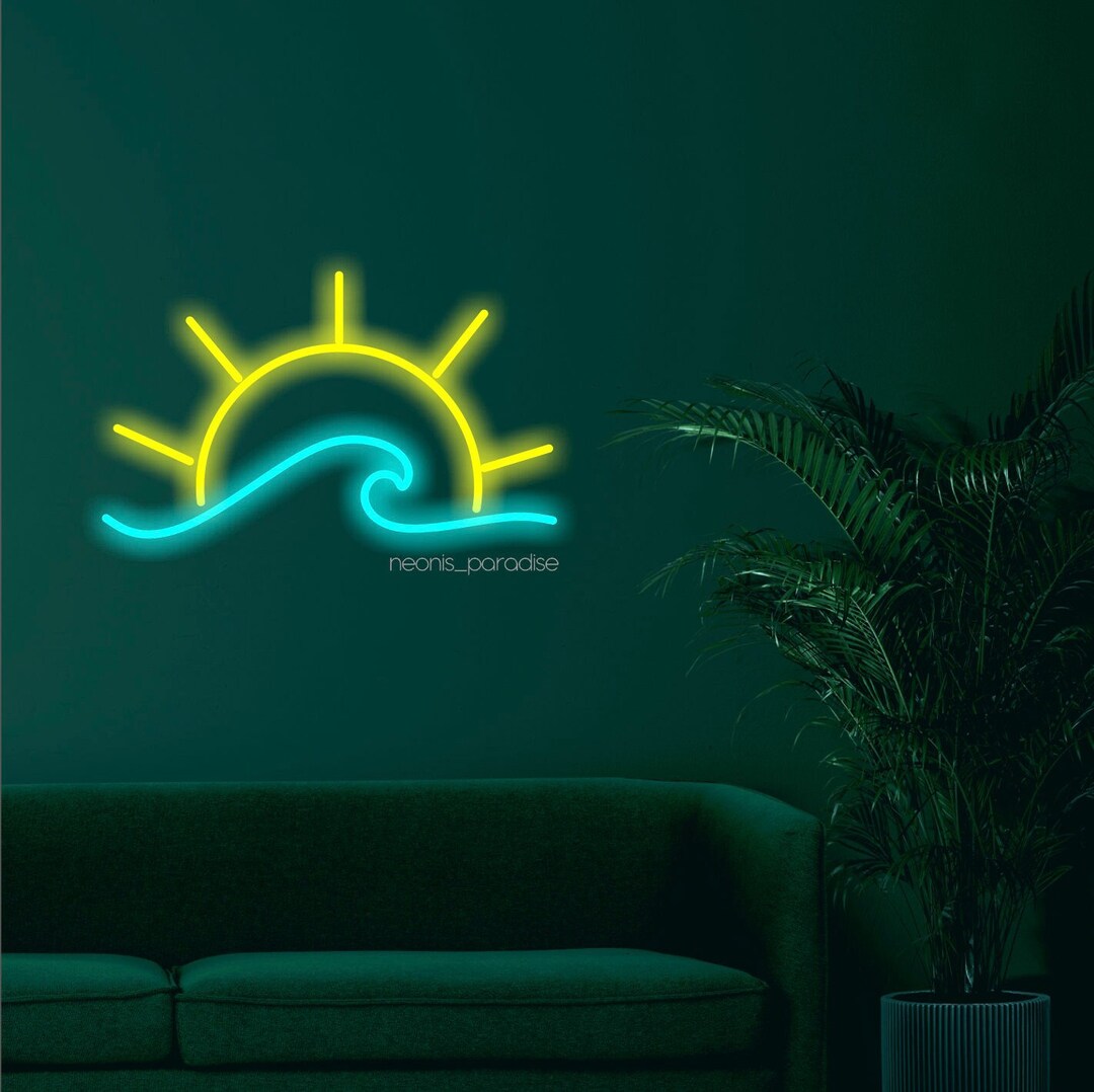 Wave Neon Sign Sunset Sign Bedroom Neon Sign Sunset Ocean Etsy