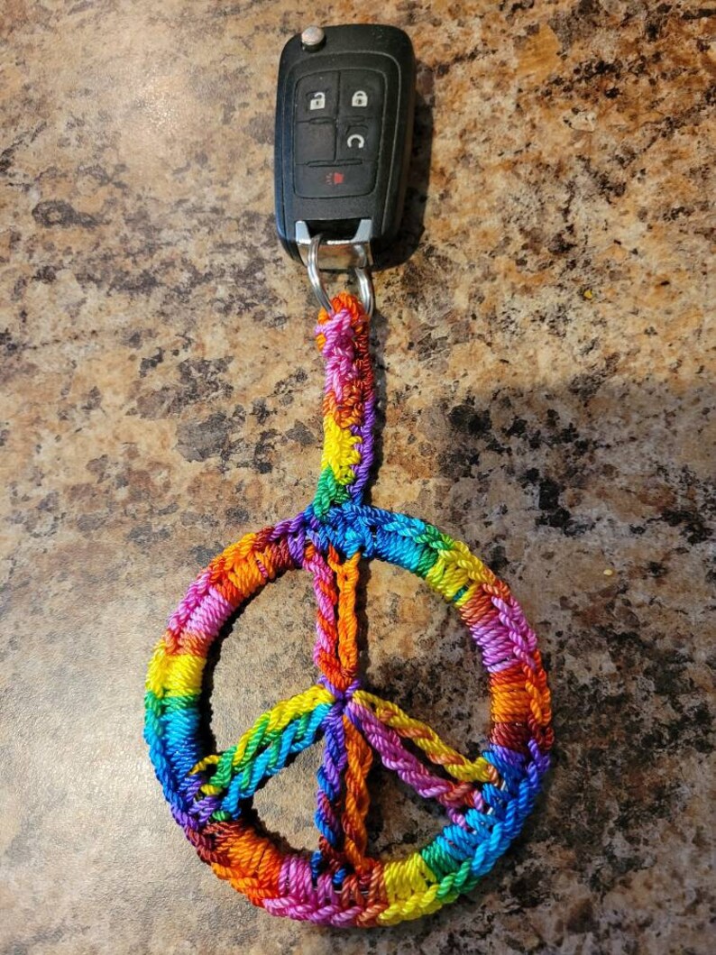 Peace Sign Key Ring Crochet Peace Sign Key Chain Peace Symbol 60's-70's - Etsy