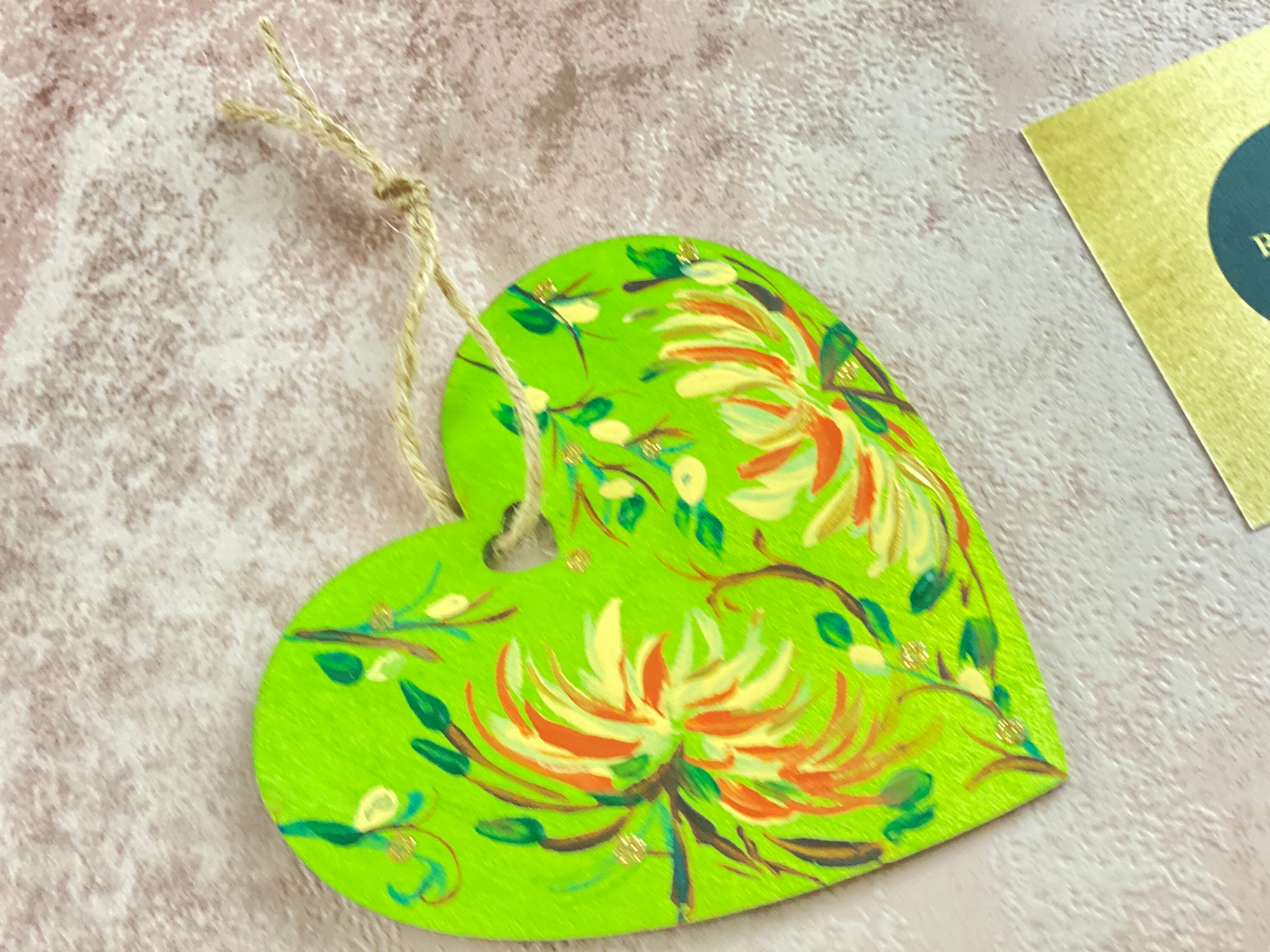 Small Wooden heart shape hanging decor floral style wall Etsy