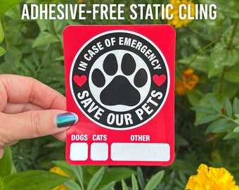 Save Our Pets Static Cling - In Case of Emergency, Safety Alert, Fire/Disaster Rescue, House/Home Danger, Front/Back Window/Glass Storm Door