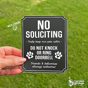 Pet Owner No Soliciting Sticker: Keep Pets Calm Matte Sticker Door Decal