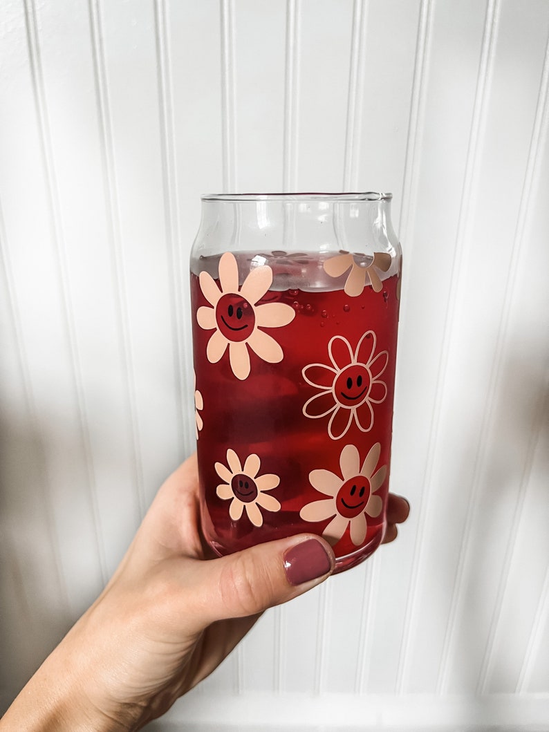 Flower Smiley Daisyice Coffee Cupcoffee Glass With Lid and Etsy
