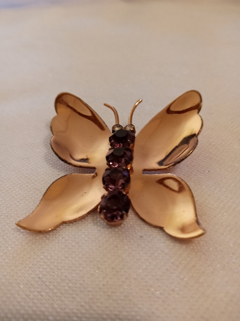 Wonderful signed CORO STERLING CRAFT purple rhinestone Butterfly brooch pin