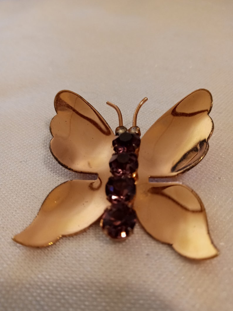 Wonderful signed CORO STERLING CRAFT purple rhinestone Butterfly brooch pin
