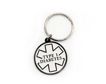 Black & White Glow in the Dark Medical Alert Keyring (Type 1 Diabetes)