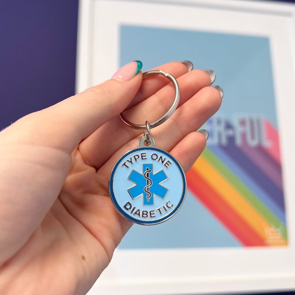 Blue Glow in the Dark Medical Alert Keyring (Type 1 Diabetes)