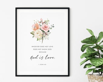 1 John 4:8, God is Love, Easter Bible Verse Digital Print, Scripture Print for Christian Decor