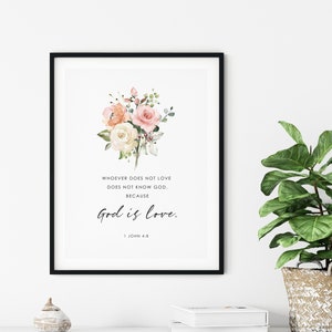 1 John 4:8, God is Love, Easter Bible Verse Digital Print, Scripture Print for Christian Decor