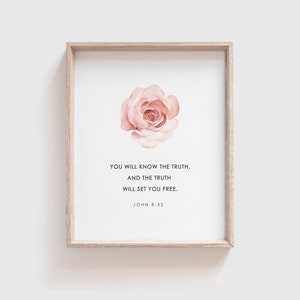 John 8:32, You will know the truth, and the truth will set you free, Printable Wall Art, Living Room Christian Art Decor, Bedroom Wall Decor