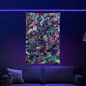 Augen Kette - Neon Fluoreszierende Schwarzlicht Tapisserie 60x60 cm