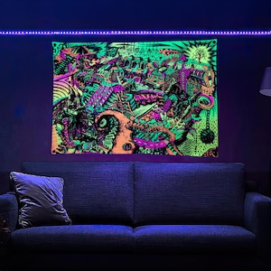 Ball And Chain (Blacklight Trippy Tapestry) Psychedelic UV Reactive Fluorescent Wall Hanging