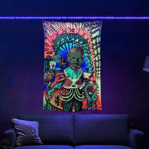 Self Portrait (Blacklight Trippy Tapestry) Psychedelic UV Reactive Fluorescent Wall Hanging