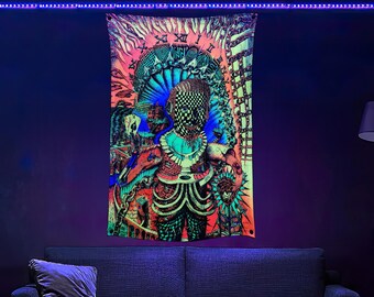 Self Portrait (Blacklight Trippy Tapestry) Psychedelic UV Reactive Fluorescent Wall Hanging