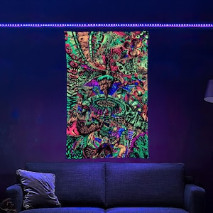 Boardwalk (Blacklight Trippy Tapisserie) Psychedelic UV Reaktiver fluoreszierender Wandbehang