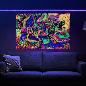 Roads (Blacklight Trippy Tapestry) Psychedelic UV Reactive Fluorescent Wall Hanging