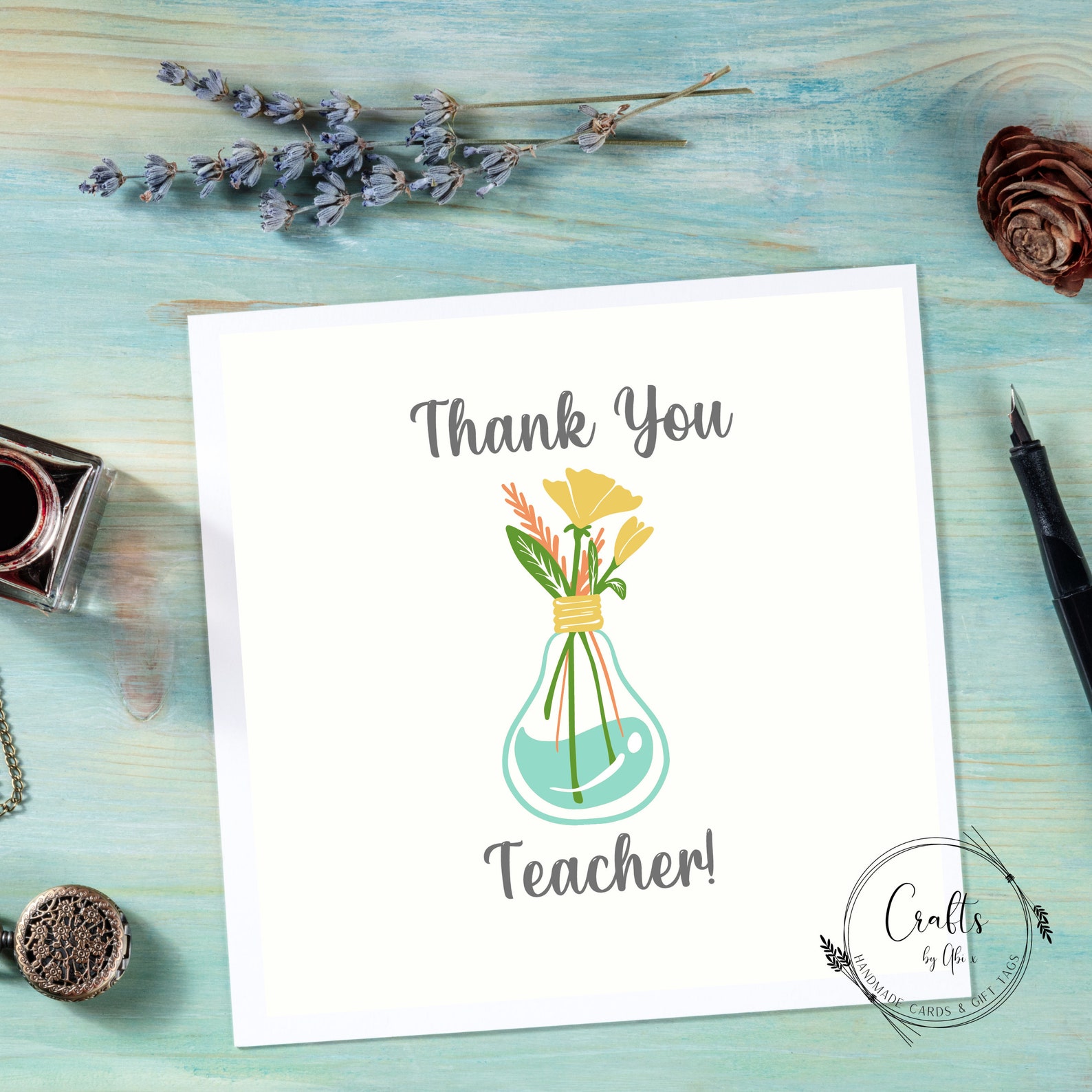 Thank You Teacher Cards Flowers. Personalised Teacher Cards. Etsy